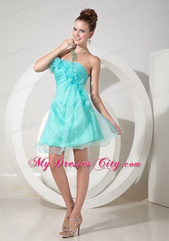 Apple Green Mini-length Hand Made Flowers Homecoming Dress