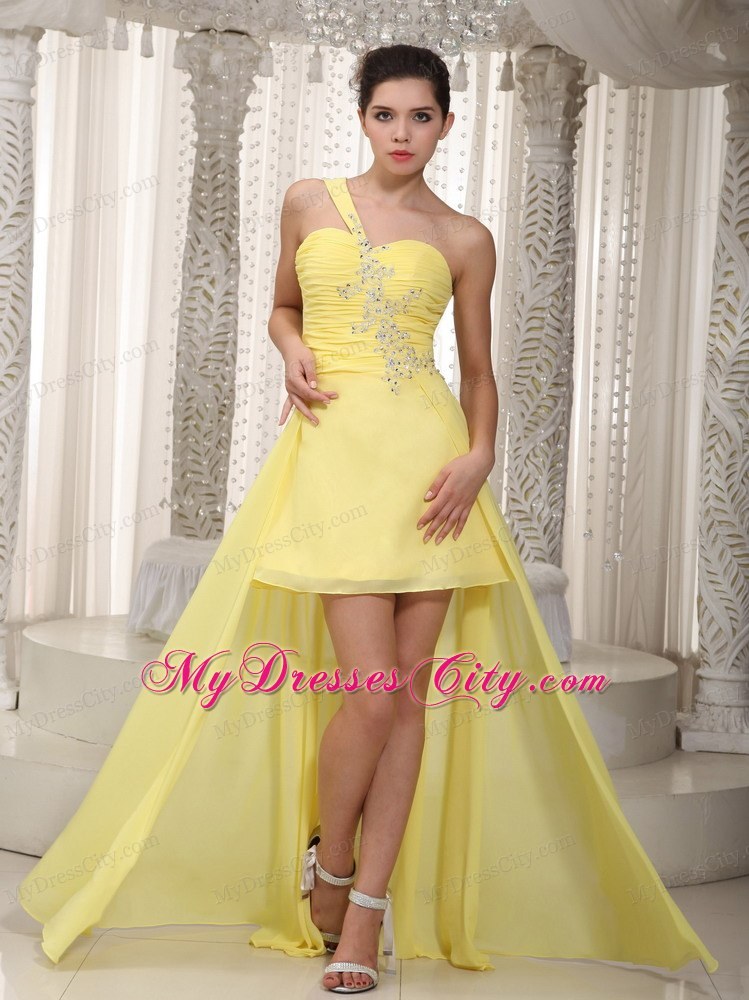 A-Line One Shoulder High-low Beading Homecoming Dress in Yellow