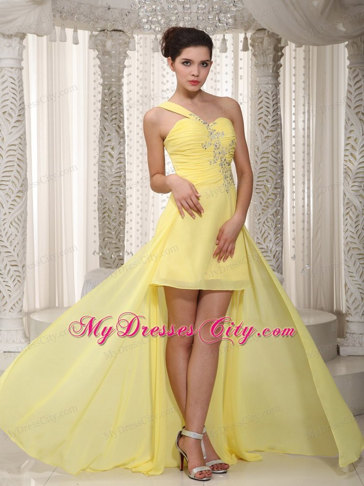 A-Line One Shoulder High-low Beading Homecoming Dress in Yellow