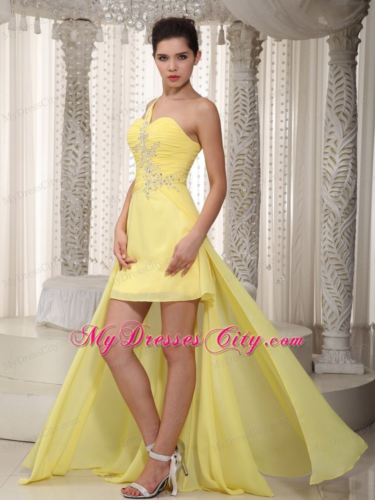 A-Line One Shoulder High-low Beading Homecoming Dress in Yellow