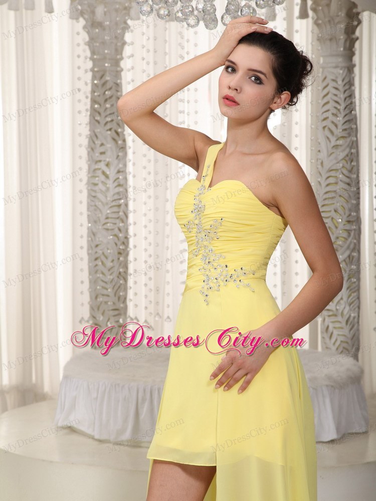 A-Line One Shoulder High-low Beading Homecoming Dress in Yellow