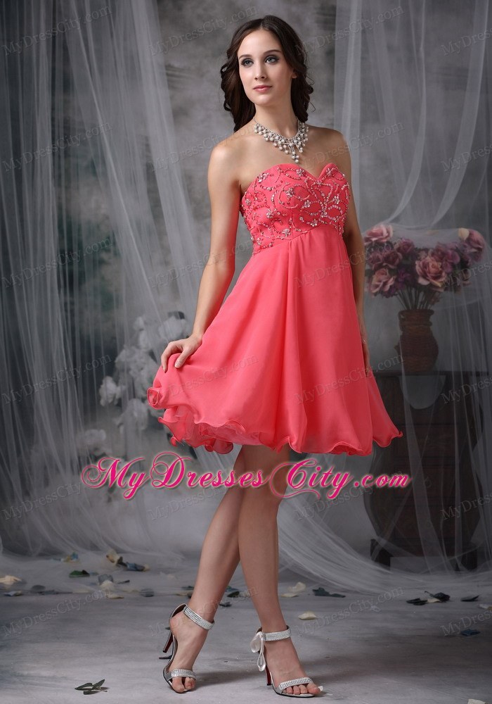 The Super Hot Coral Red A-line Homecoming Dress Beading Design