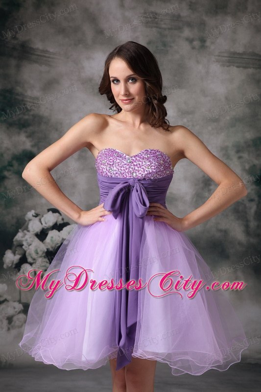 Customize Lilac A-line Beading Homecoming Dress With Bowknot