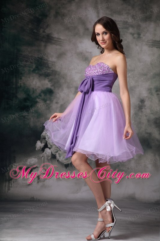 Customize Lilac A-line Beading Homecoming Dress With Bowknot