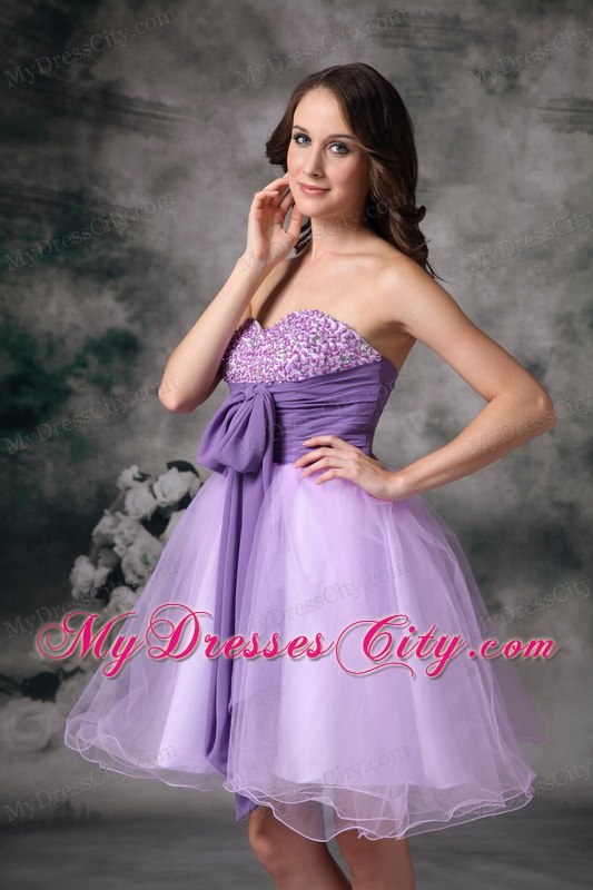 Customize Lilac A-line Beading Homecoming Dress With Bowknot