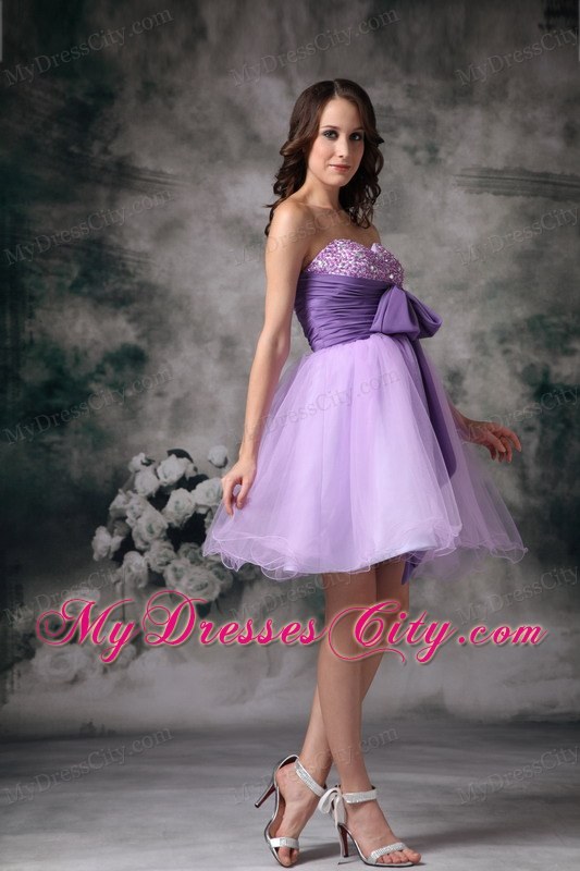 Customize Lilac A-line Beading Homecoming Dress With Bowknot