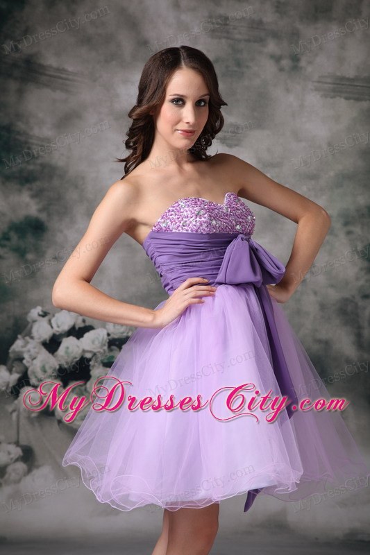 Customize Lilac A-line Beading Homecoming Dress With Bowknot