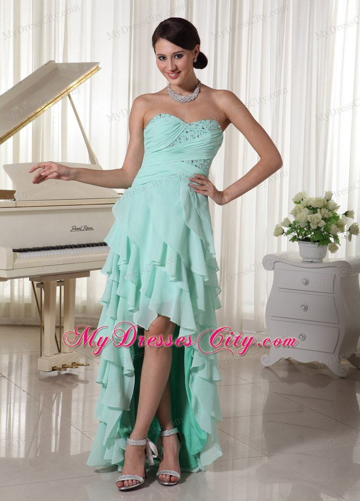 Chiffon Layered High Low Homecoming Dress With Beading and Ruche