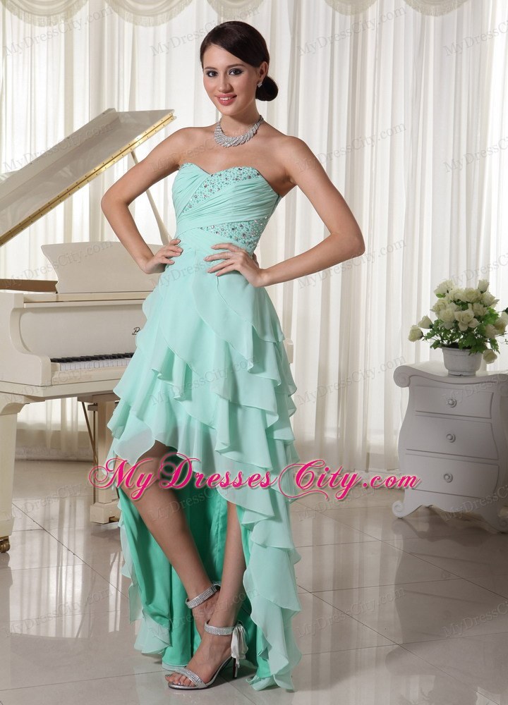 Chiffon Layered High Low Homecoming Dress With Beading and Ruche