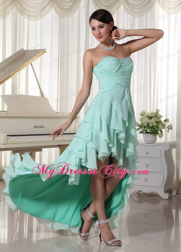 Chiffon Layered High Low Homecoming Dress With Beading and Ruche