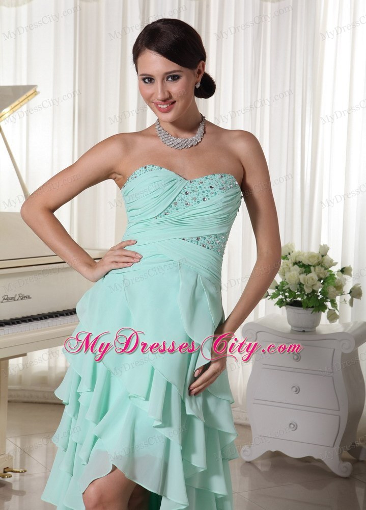 Chiffon Layered High Low Homecoming Dress With Beading and Ruche