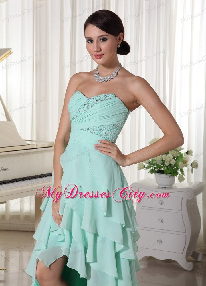 Chiffon Layered High Low Homecoming Dress With Beading and Ruche