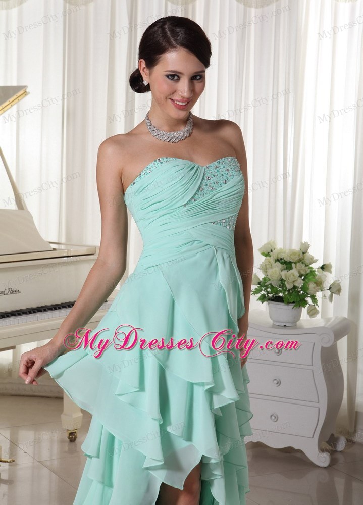 Chiffon Layered High Low Homecoming Dress With Beading and Ruche