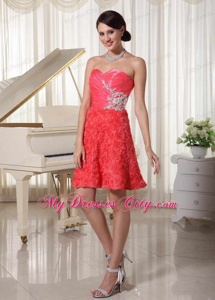 Appliques With Beading And Rolling Flower Decorate Homecoming Dress