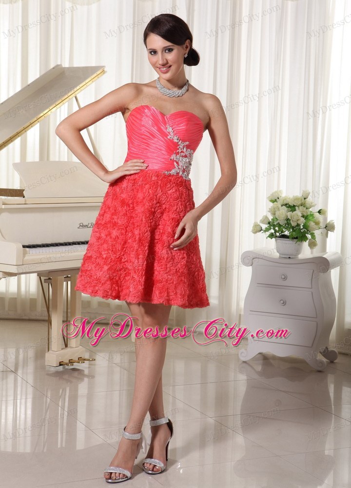 Appliques With Beading And Rolling Flower Decorate Homecoming Dress