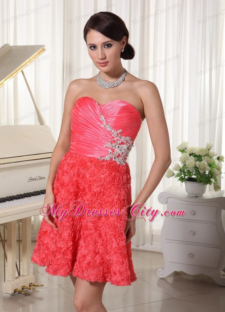 Appliques With Beading And Rolling Flower Decorate Homecoming Dress