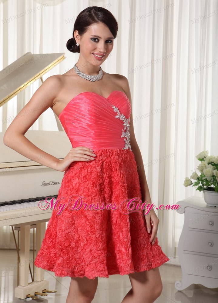 Appliques With Beading And Rolling Flower Decorate Homecoming Dress