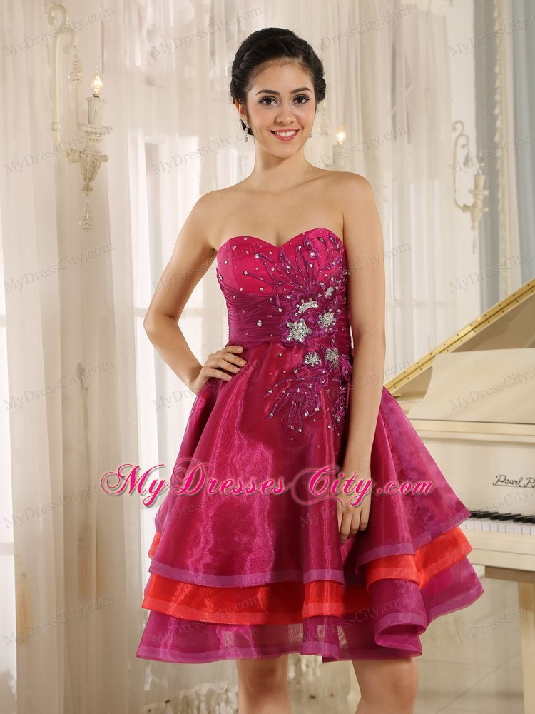 Multi-color Short Beading Decorate Homecoming Dress With Appliques