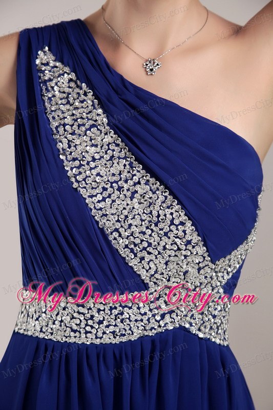 2014 New Style Blue One Shoulder Homecoming Dress with Sequins