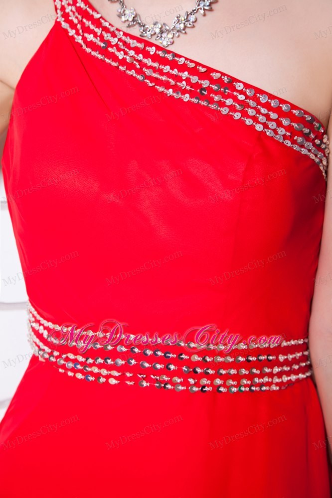 One Shoulder Beading Decorate Chiffon Homecoming Dress in Red