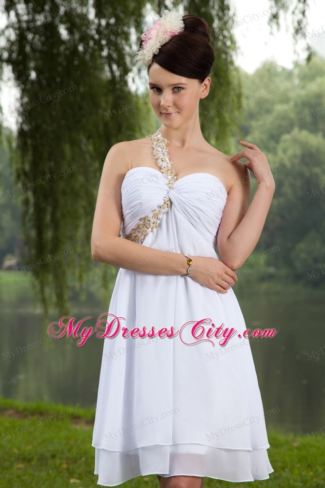 White Empire Beading Homecoming Dress One Shoulder Style