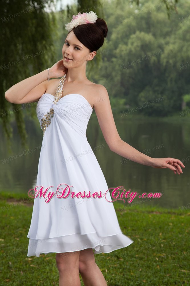 White Empire Beading Homecoming Dress One Shoulder Style