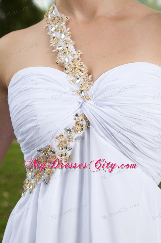 White Empire Beading Homecoming Dress One Shoulder Style