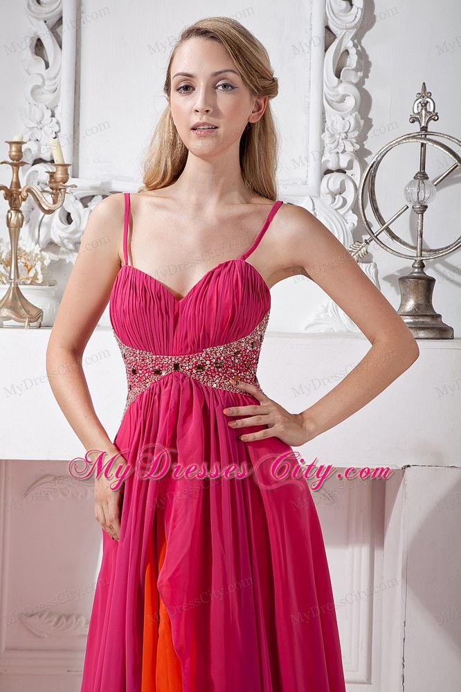 Straps and Beading decorate Hot Pink Homecoming Dress with Brush