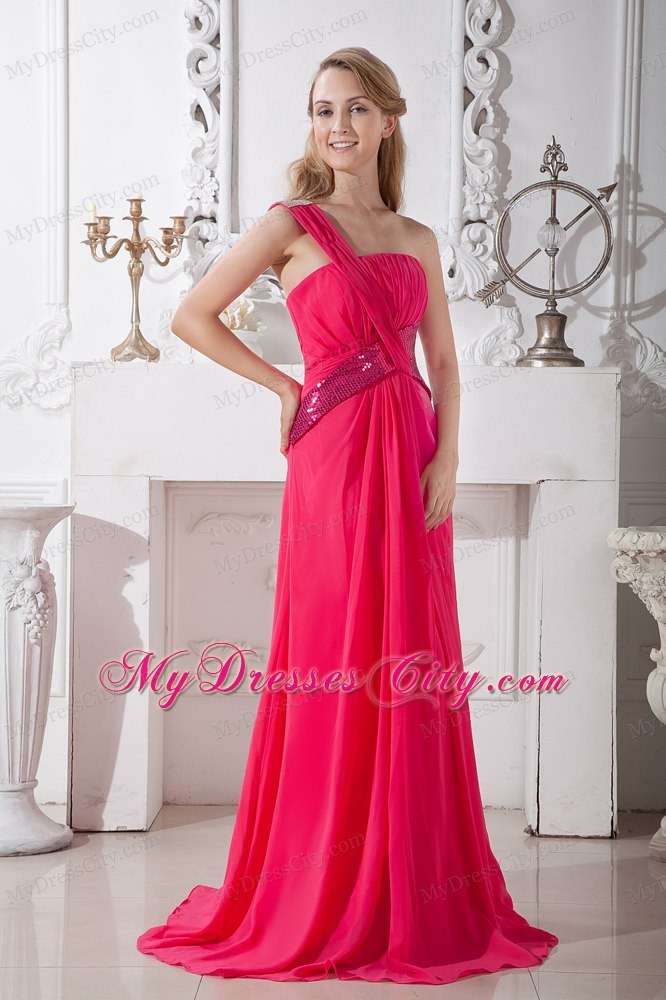 One Shoulder Red Homecoming Dress Brush and Sequins Decorate