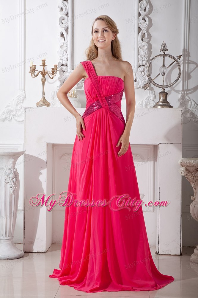 One Shoulder Red Homecoming Dress Brush and Sequins Decorate