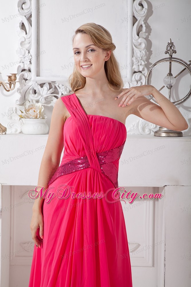 One Shoulder Red Homecoming Dress Brush and Sequins Decorate