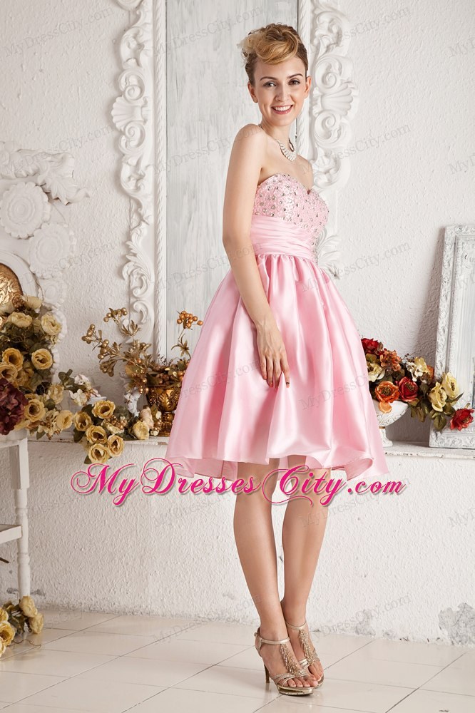 Baby Pink Sweetheart Short Beaded Prom Dress in Knee-length