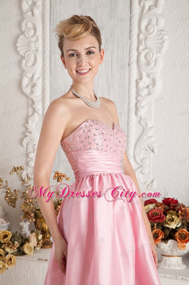 Baby Pink Sweetheart Short Beaded Prom Dress in Knee-length