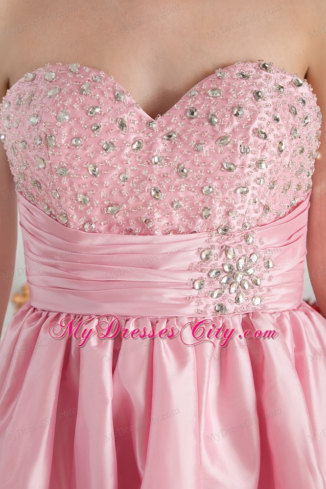 Baby Pink Sweetheart Short Beaded Prom Dress in Knee-length