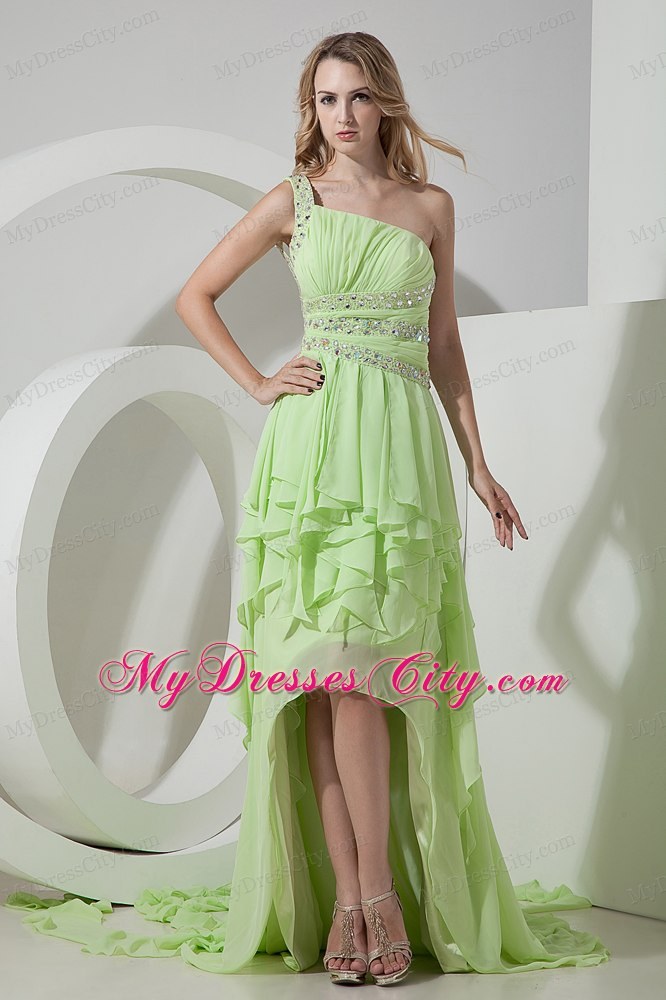 Beautiful Light Green One Shoulder High-low Homecoming Dress