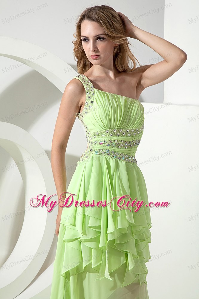 Beautiful Light Green One Shoulder High-low Homecoming Dress