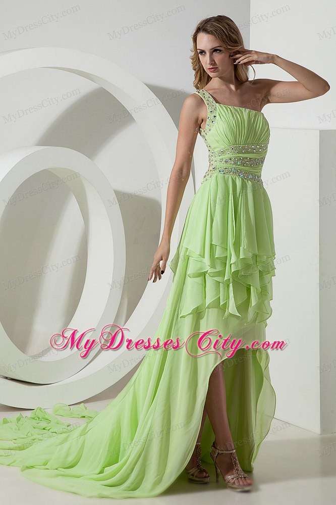 Beautiful Light Green One Shoulder High-low Homecoming Dress