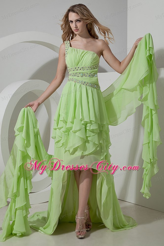 Beautiful Light Green One Shoulder High-low Homecoming Dress