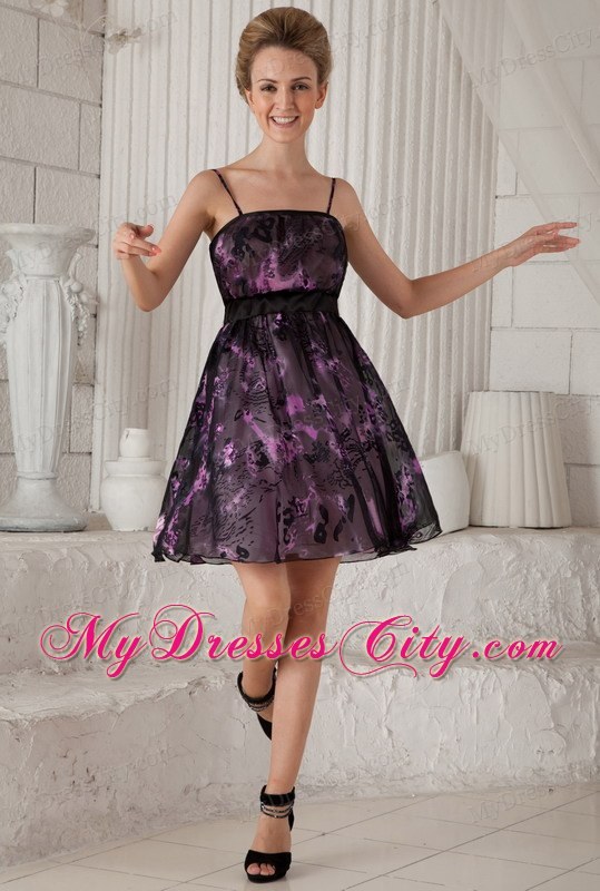 Pretty Mini-length Printing Homecoming Dress with Spaghetti Straps