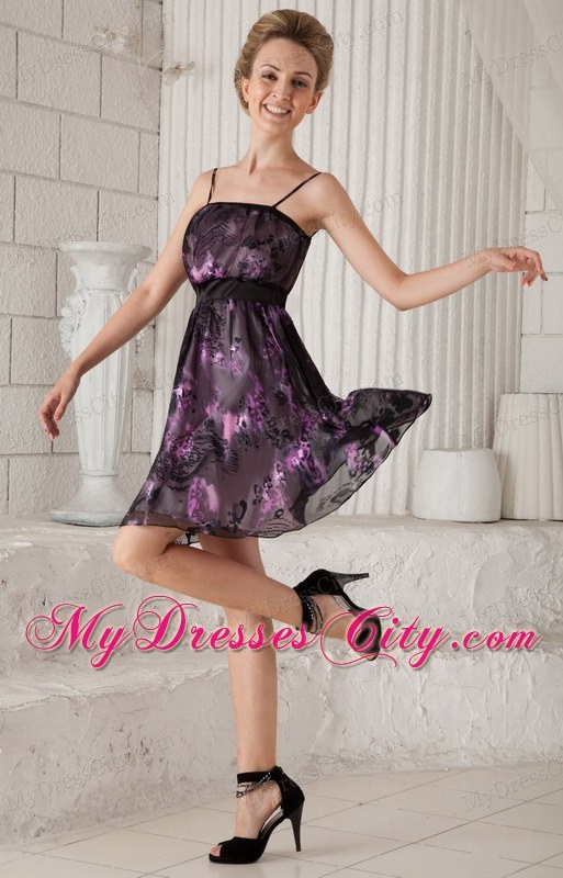 Pretty Mini-length Printing Homecoming Dress with Spaghetti Straps