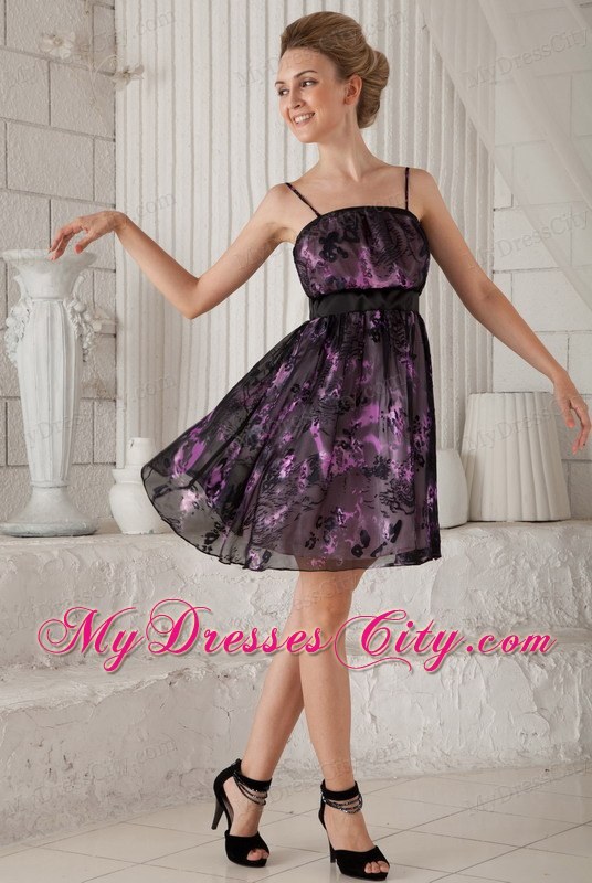 Pretty Mini-length Printing Homecoming Dress with Spaghetti Straps