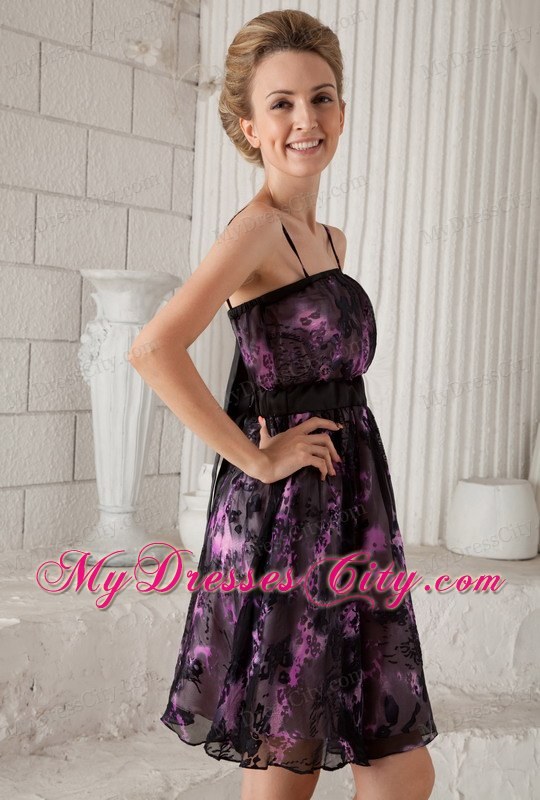 Pretty Mini-length Printing Homecoming Dress with Spaghetti Straps