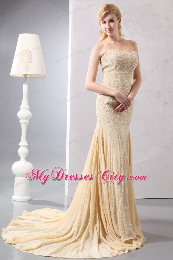 Gold Mermaid Court Homecoming Dress Beading and Sequins Decorate