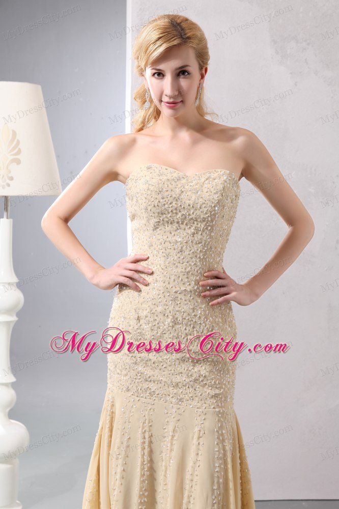 Gold Mermaid Court Homecoming Dress Beading and Sequins Decorate