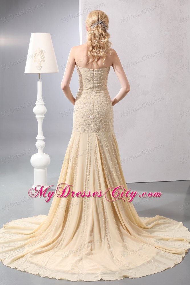 Gold Mermaid Court Homecoming Dress Beading and Sequins Decorate