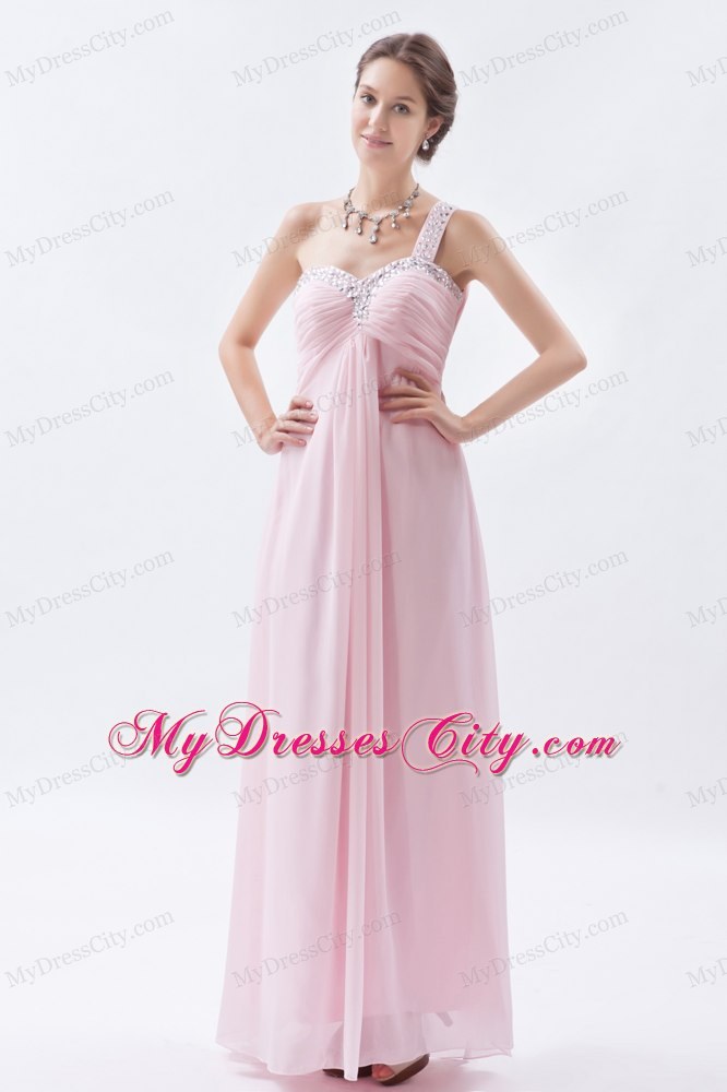 Empire One Shoulder Beading Homecoming Dress in Baby Pink