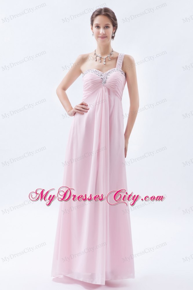 Empire One Shoulder Beading Homecoming Dress in Baby Pink