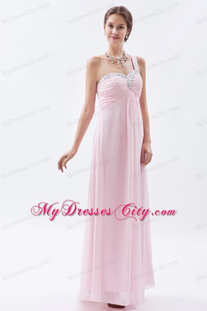 Empire One Shoulder Beading Homecoming Dress in Baby Pink