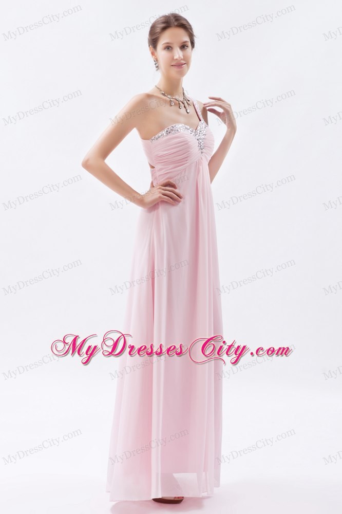 Empire One Shoulder Beading Homecoming Dress in Baby Pink