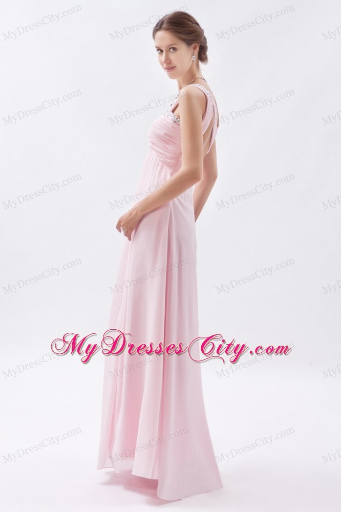 Empire One Shoulder Beading Homecoming Dress in Baby Pink